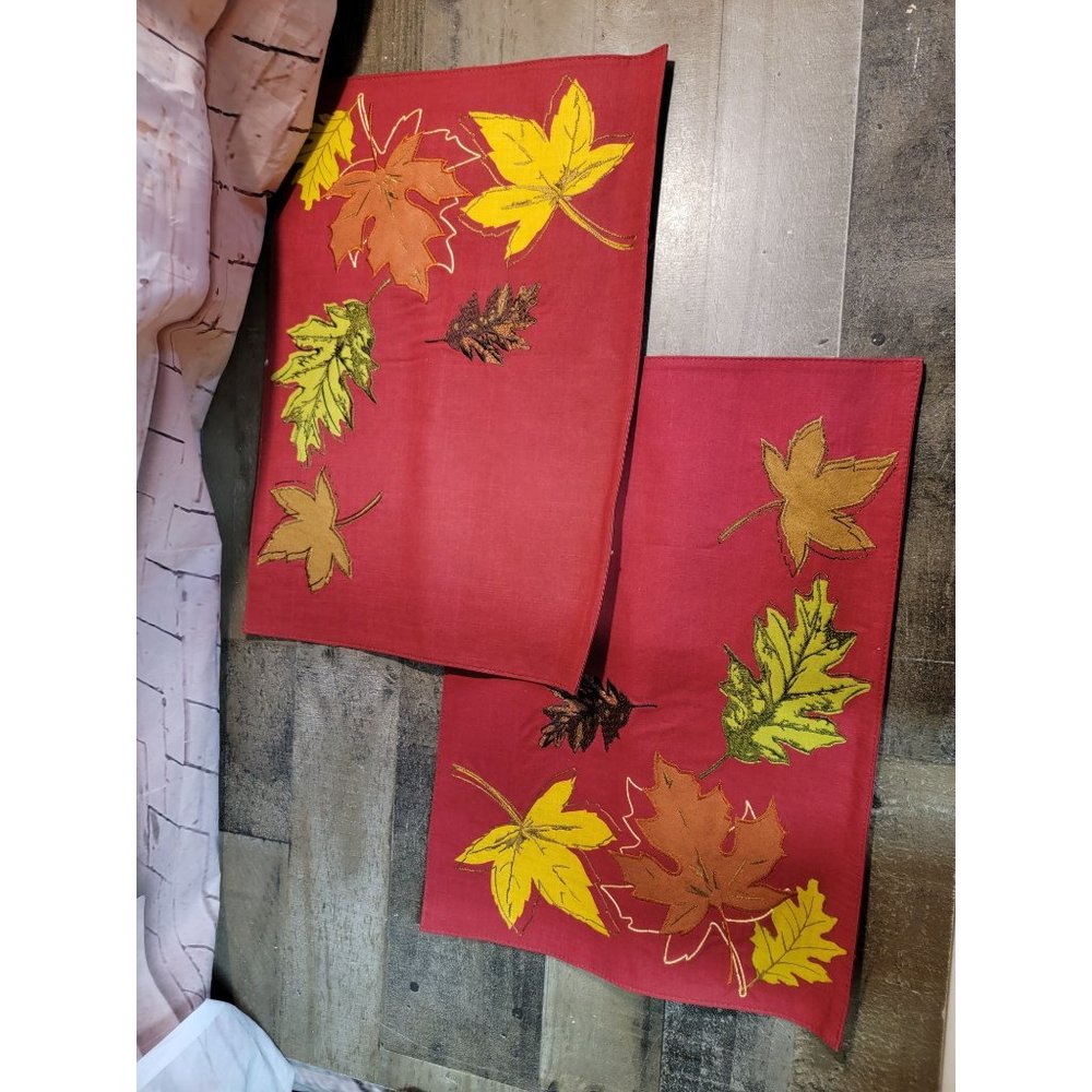 Red Fall leaf autumn leaves table placemat set‎